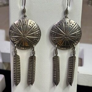 Taxco Silver Dangle Earrings with Feather Design